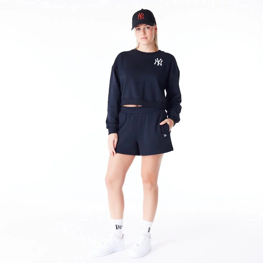 New York Yankees Womens MLB League Essential Black Crop Crew Neck Sweatshirt - Image 3