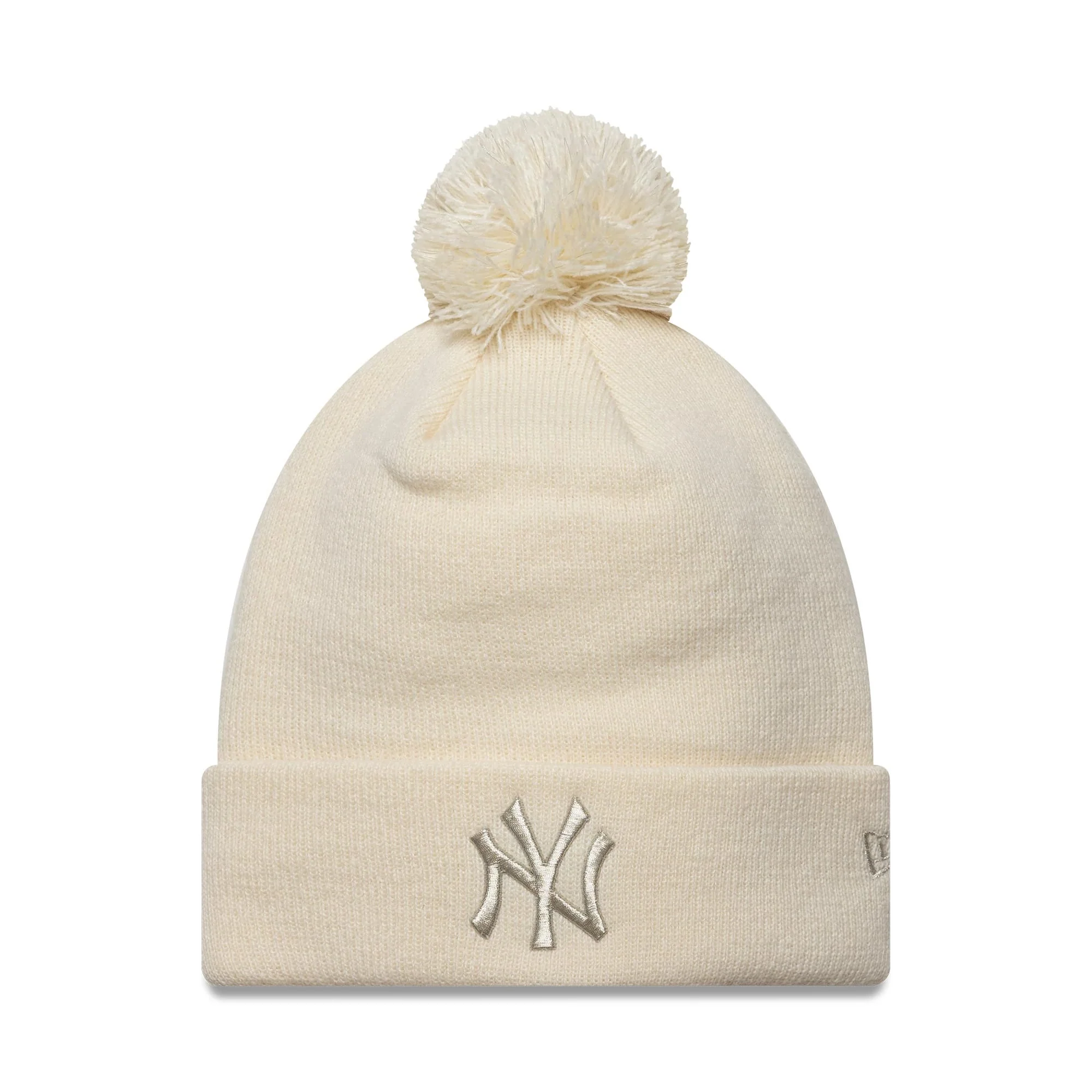New York Yankees Womens MLB Metallic Light Beige Cuff Knit Beanie Hat