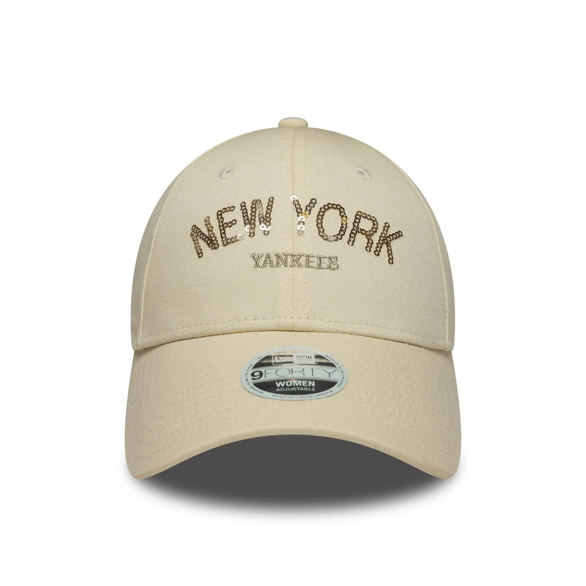 New York Yankees Womens MLB Sequin Wordmark Light Beige 9FORTY Cap - Image 2