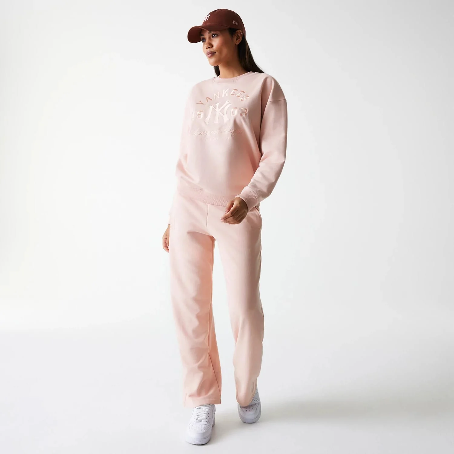 New York Yankees Womens MLB Tonal Graphic Pastel Pink Oversized Crew Neck Sweater - Image 8