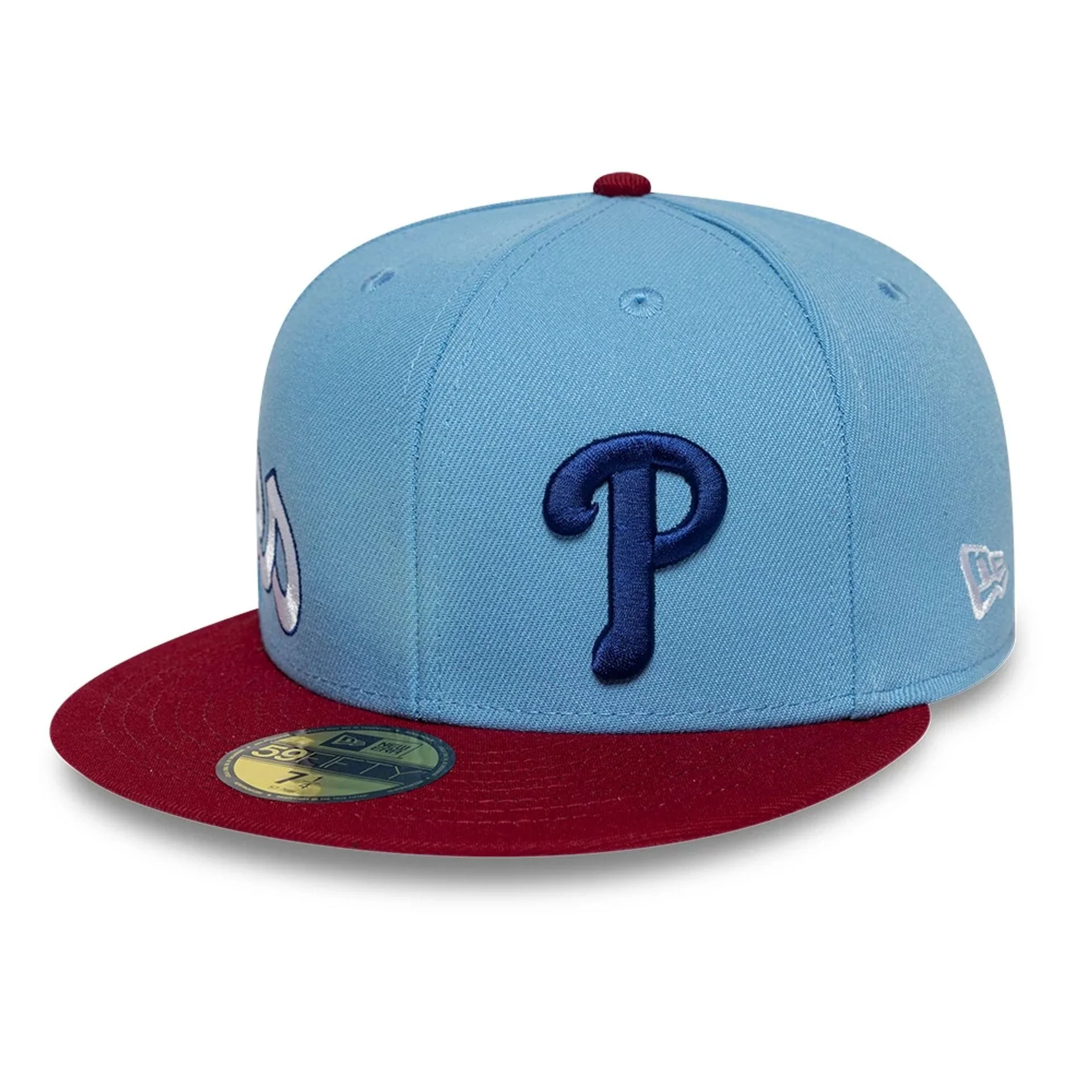 Philadelphia Phillies MLB Multi Logo Satin Lined Pastel Blue 59FIFTY Fitted Cap