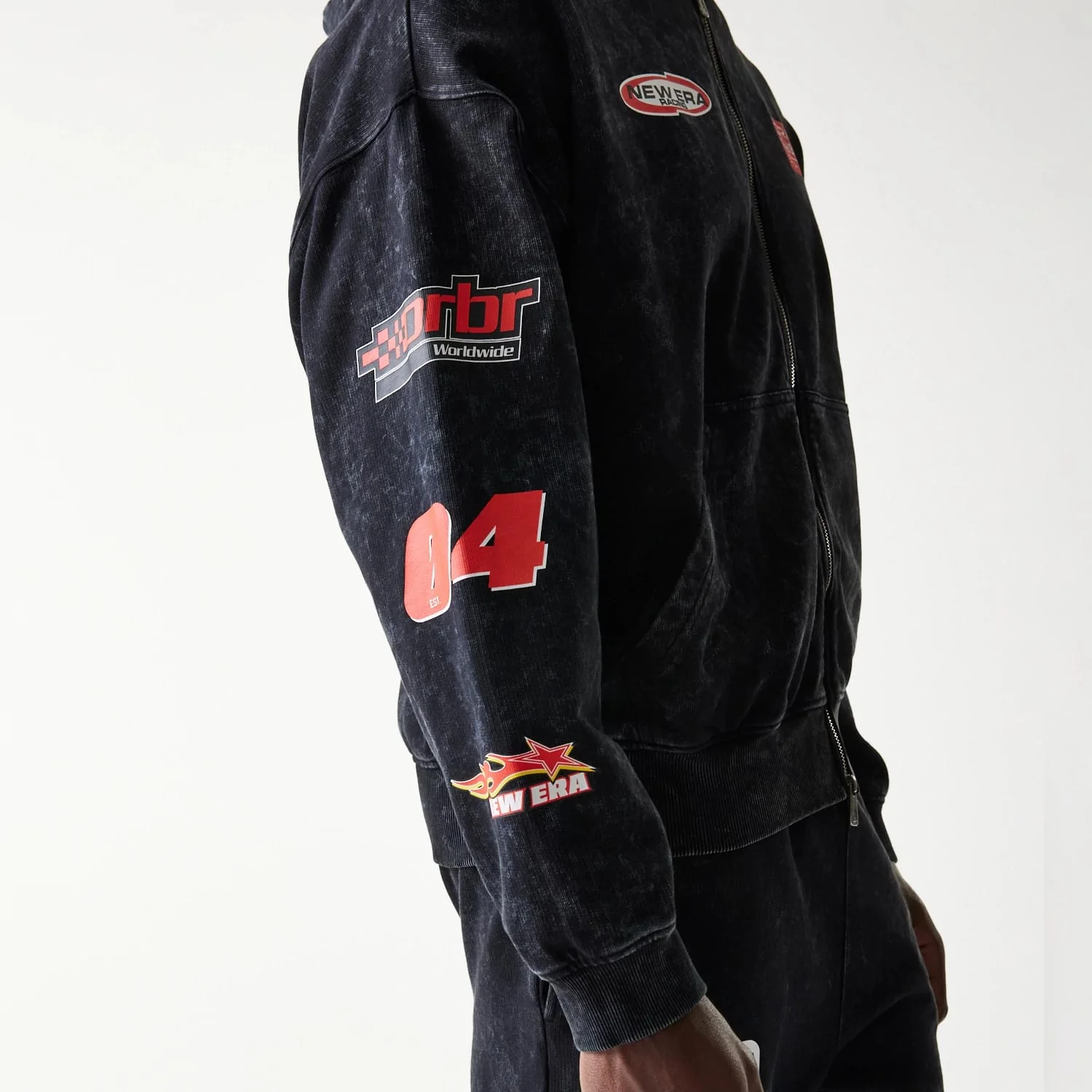 Red Bull Racing Graphic Black Dropped Shoulder Full Zip Hoodie - Image 3