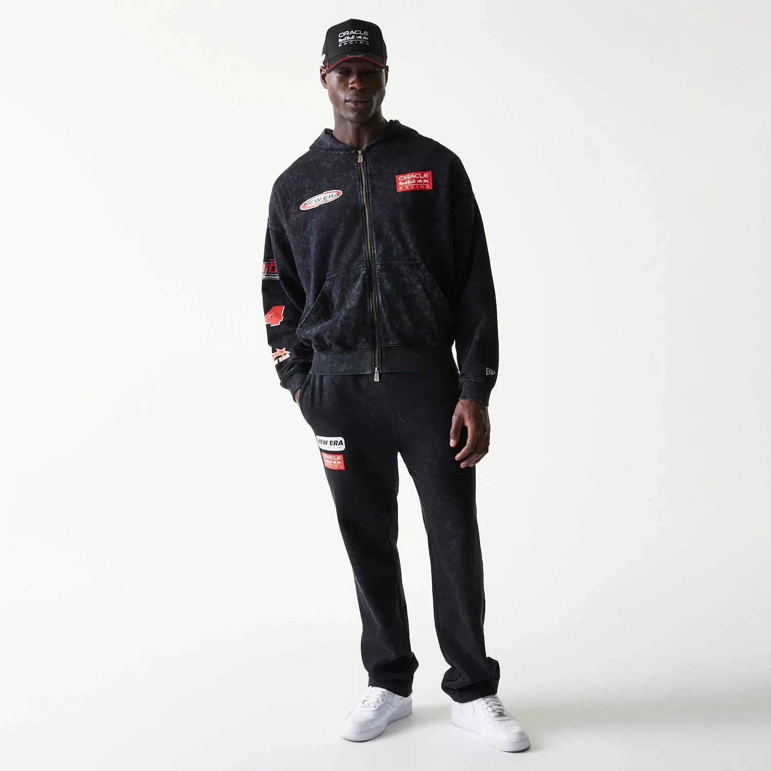 Red Bull Racing Graphic Black Dropped Shoulder Full Zip Hoodie - Image 5