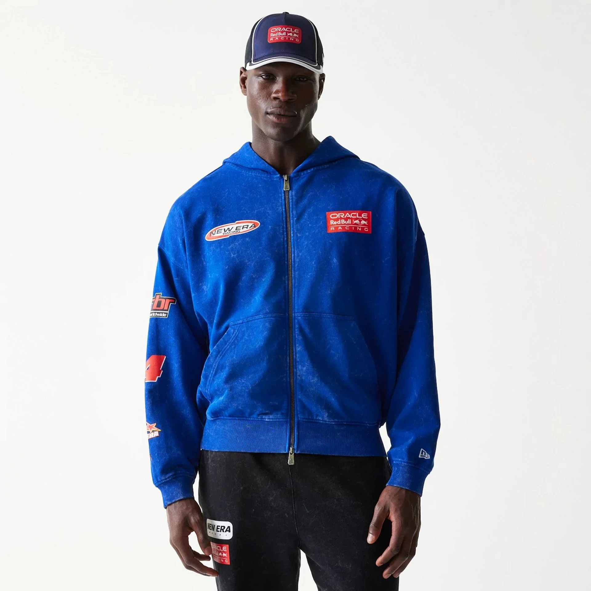 Red Bull Racing Graphic Blue Dropped Shoulder Full Zip Hoodie