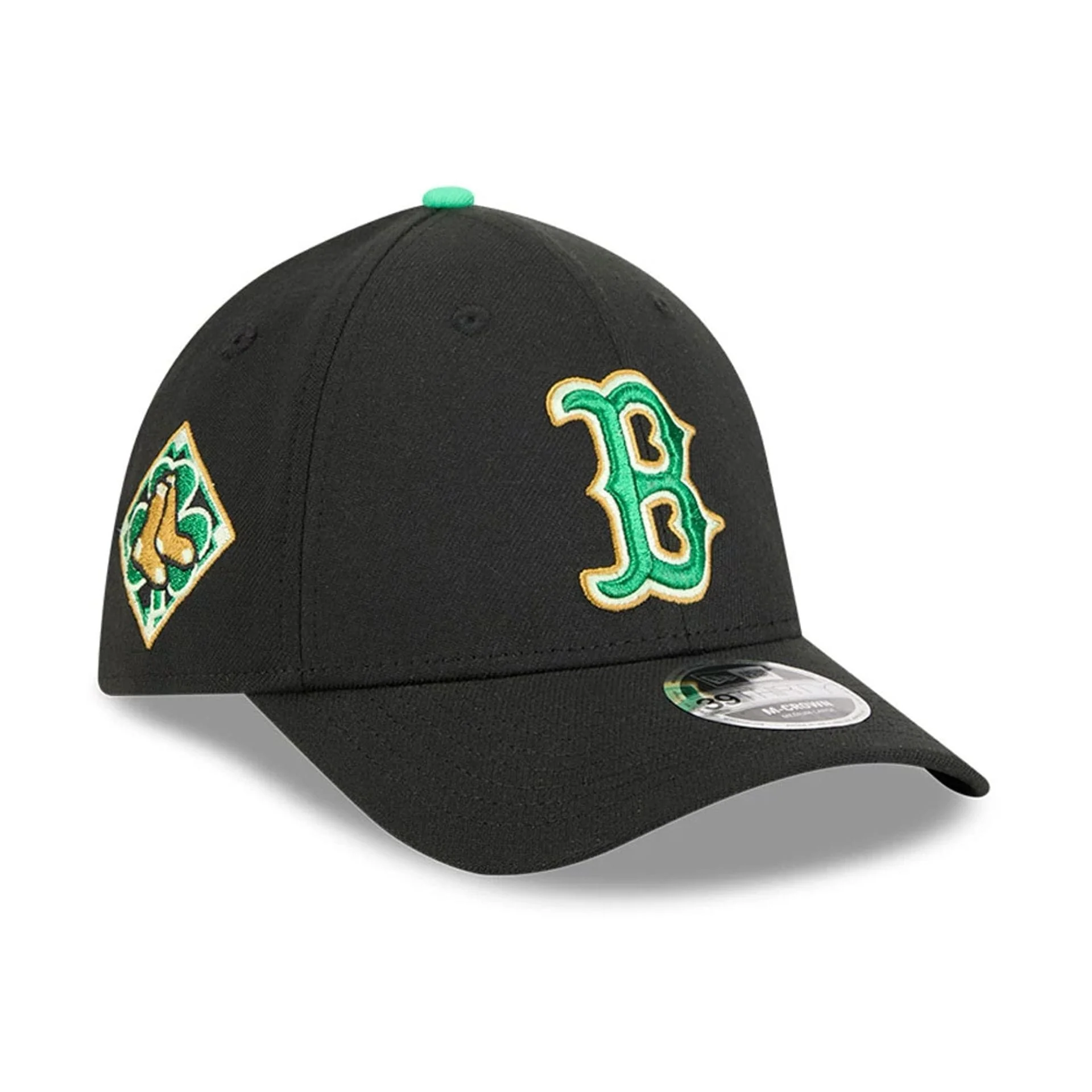 Red Sox MLB Saint Patrick's Day Black 39THIRTY M-Crown A-Frame Stretch Fit Cap