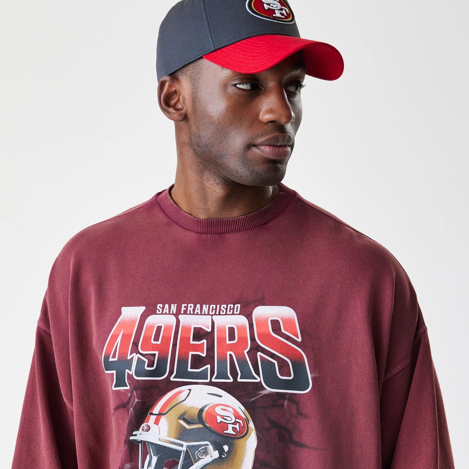 San Francisco 49ers NFL Washed Boxy Dark Red Oversized Crew Neck Sweater - Image 6