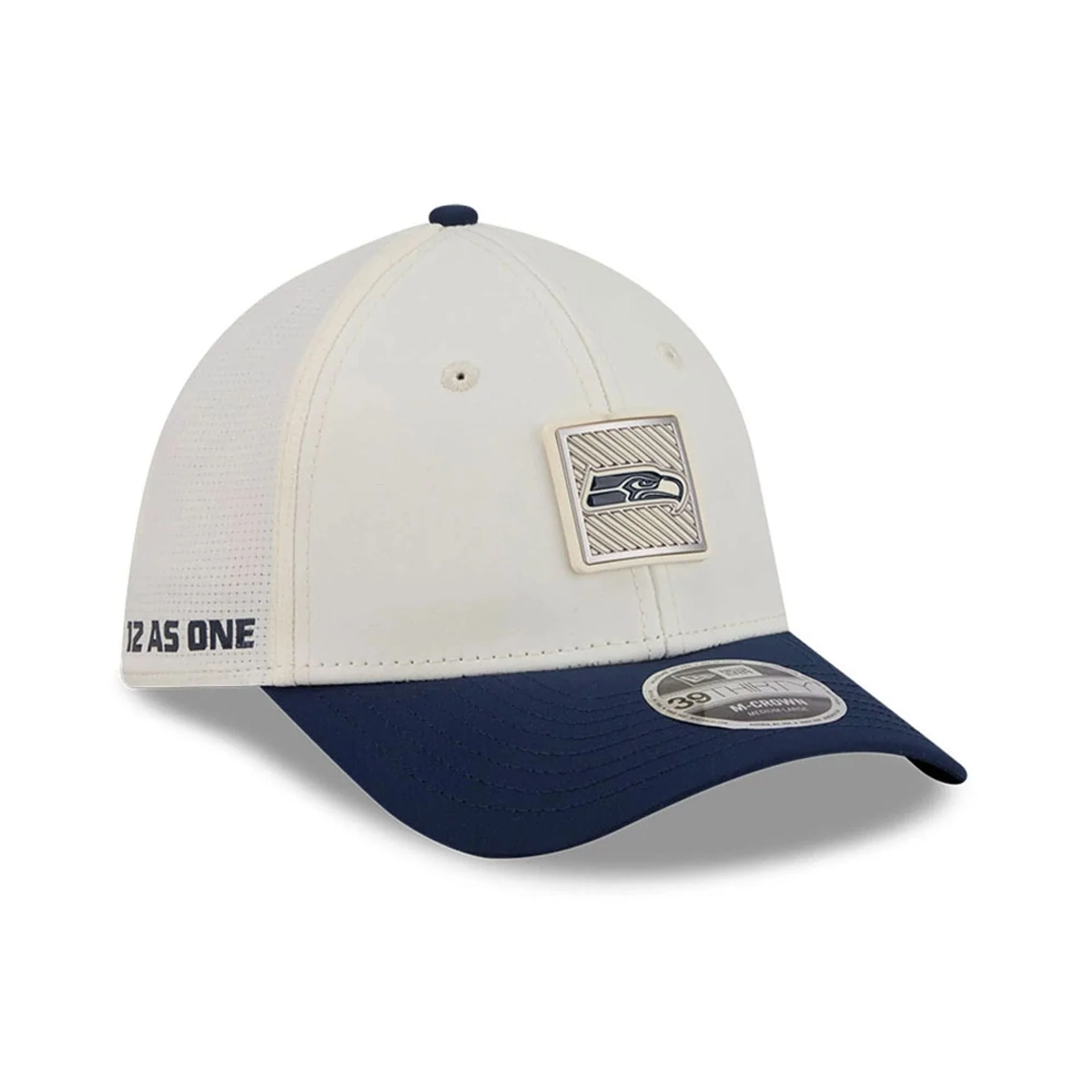 Seattle Seahawks NFL Training 2026 White 39THIRTY M-Crown Stretch Fit Cap