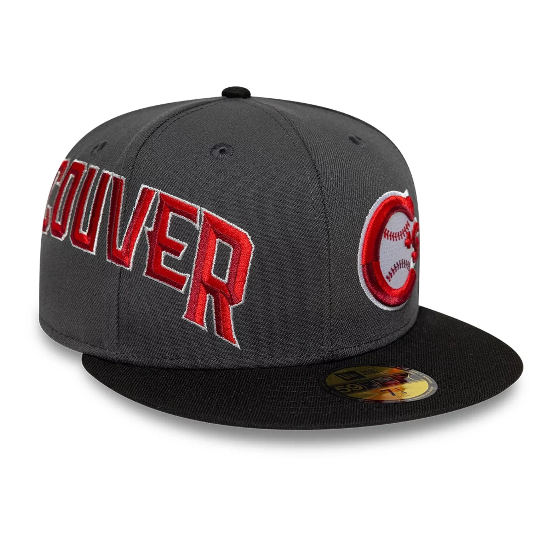 Vancouver Canadians MiLB Multi Logo Satin Lined Charcoal 59FIFTY Fitted Cap - Image 5