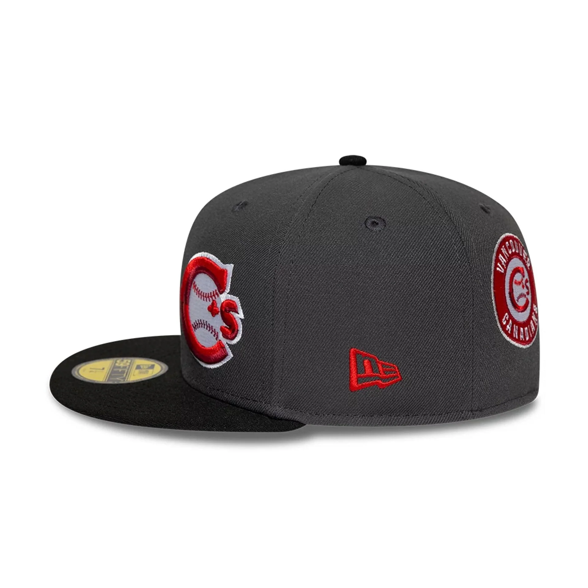 Vancouver Canadians MiLB Multi Logo Satin Lined Charcoal 59FIFTY Fitted Cap - Image 6