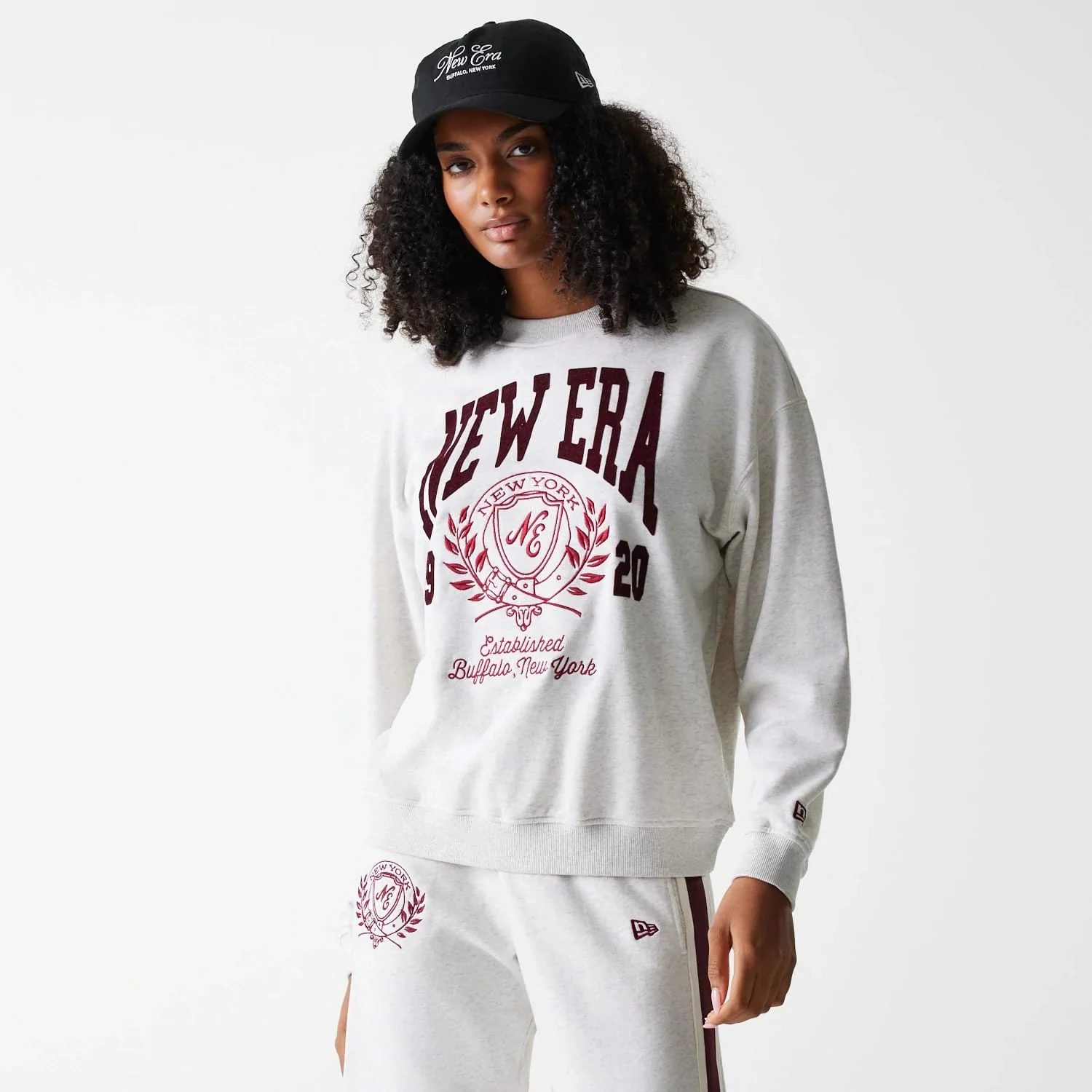 Womens New Era Crest Graphic Pastel Grey Crew Neck Sweater