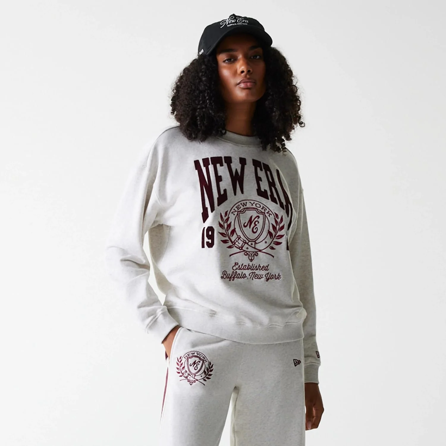 Womens New Era Crest Graphic Pastel Grey Crew Neck Sweater - Image 4