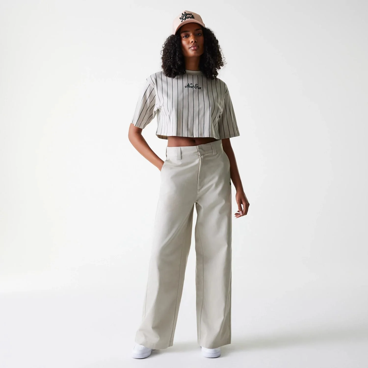 Womens New Era Light Beige Wide Leg Chino Trousers - Image 8